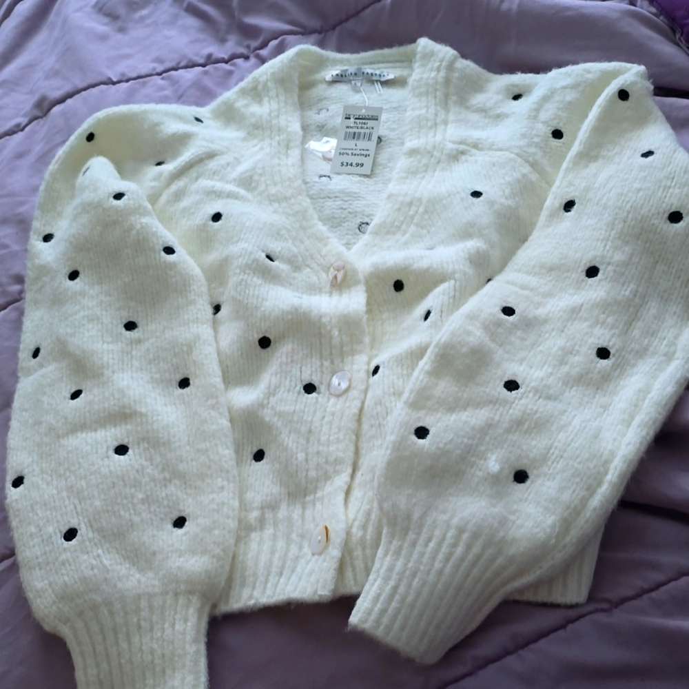 3 Button Cardigan with Polka Dots